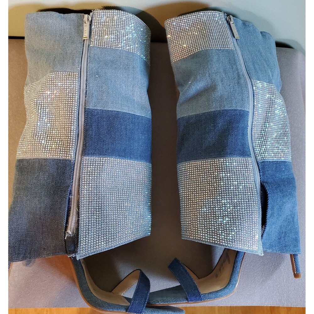 Cape Robbin Mosaic Denim & Rhinestone Stiletto Boot Sandals Wm Size 10 Y2K Glam
